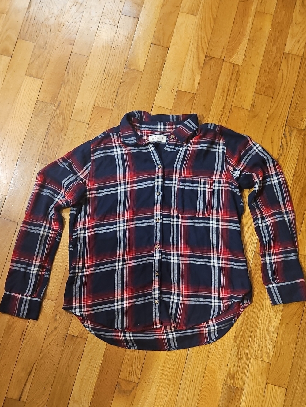 Women's Plaid Button-Up Shirt - Navy & Red